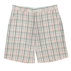Greg Norman Golf Short Mens 34 White Plaid Flat Front Cotton Blend Travel Chino